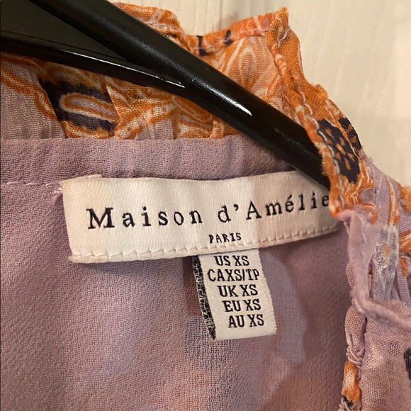 Elegant Purple and Orange Blouse with Ruffle Sleeves - Picture 11 of 12